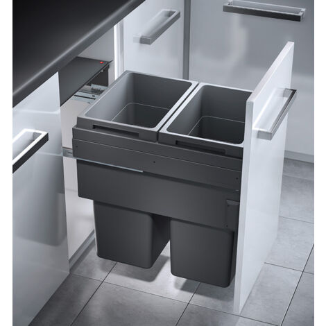 Hailo – Poubelle de cuisine tri sélectif 2 bacs encastrable 80L – Couvercle Soft-Close – S'intègre dans meubles 45 cm – Bacs amovibles faciles à nettoyer