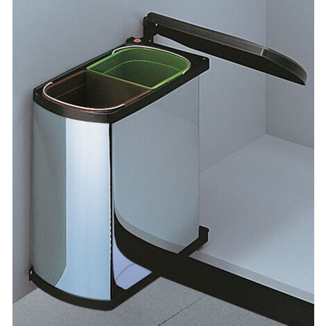 Hailo – Poubelle sous évier 2 bacs amovibles 16L – Acier inoxydable et tôle traitée – Couvercle fixe anti-odeurs – Installation facile - BACS 16 L