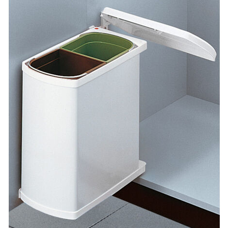 Hailo – Poubelle sous évier 2 bacs 16L – Acier inoxydable et tôle d'acier traitée – Couvercle mécanique pour tri des déchets – Installation facile