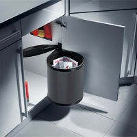 Hailo – Poubelle encastrable sous évier 15L – Bac amovible en plastique noir – Couvercle anti-odeurs – Acier inoxydable – Installation facile