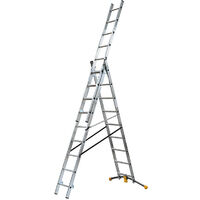 Hailo – Échelle transformable double 3x9 échelons 5,5m/6,3m – Aluminium léger – Système anti-écartement – Pour terrains en pente jusqu'à 15 cm