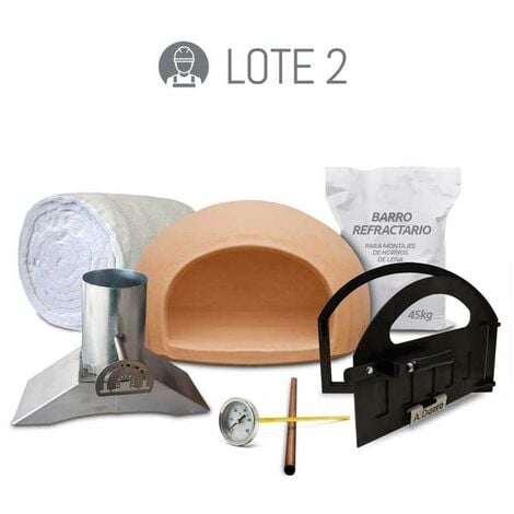 Horno de leña 70 cm, kit de construccion, incluye: Horno, puerta, chimenea  , termometro, aislamiento y barro