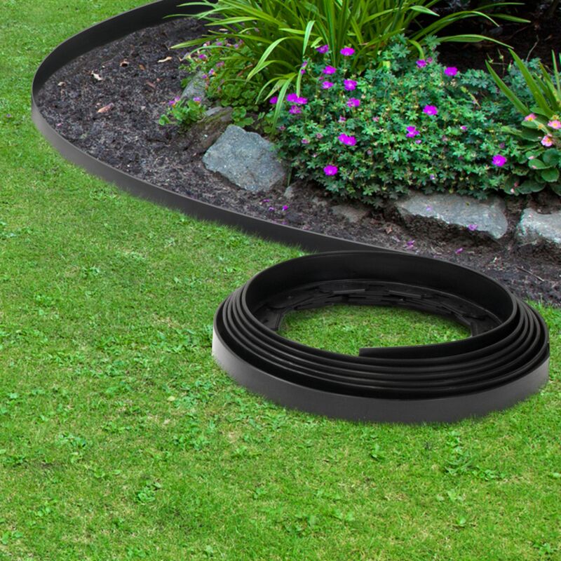 KHAMAL Bordura Per Prato In Ferro Flessibile 5 Cm - Confezione Da 8 Pezzi Con 16 Picchetti - Nero