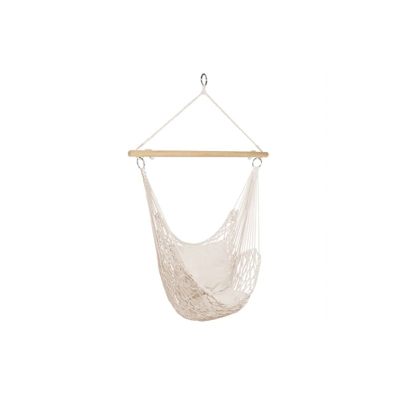 Poltrona sospesa bohémien con 2 cuscini, design macramé ecru