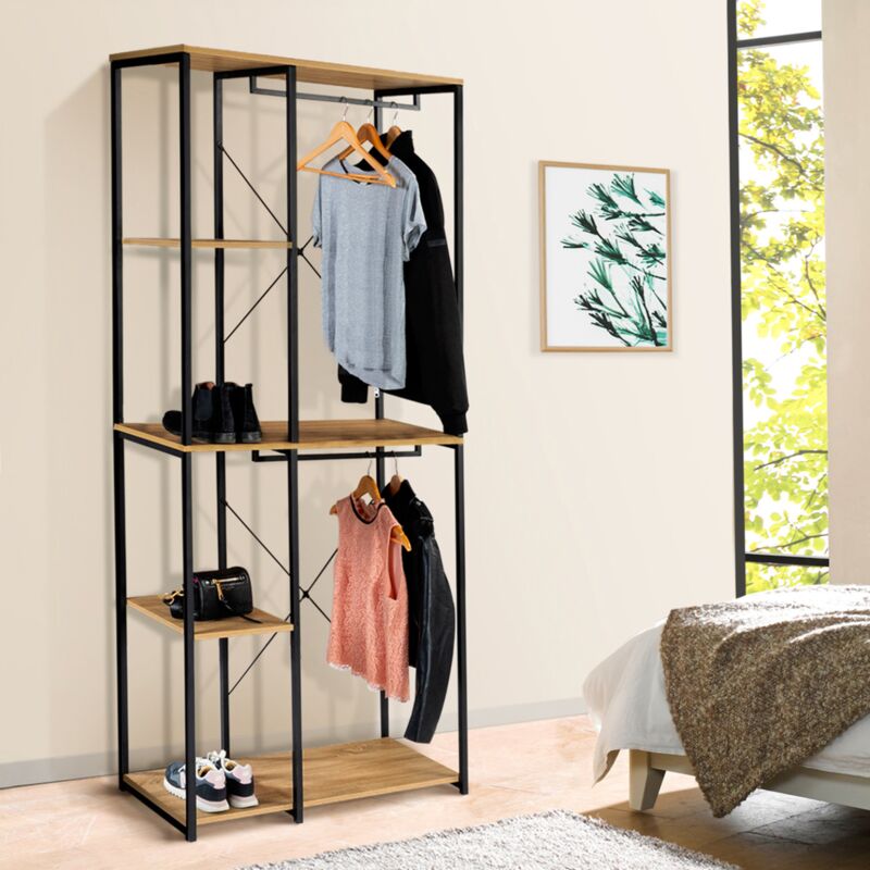 Armadio Industriale In Metallo Nero E Legno, 76x80x40 Cm, Ripiani Regolabili, Per Casa, Cucina O Giardino - 7