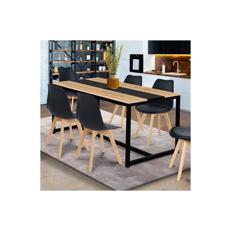 Confezione Tavolo da pranzo di design industriale da 150 cm e 6