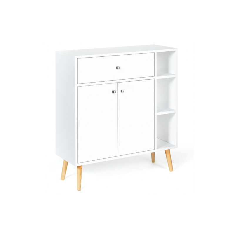 Scaffale con 2 portes scandinavo in legno bianco EMMIE