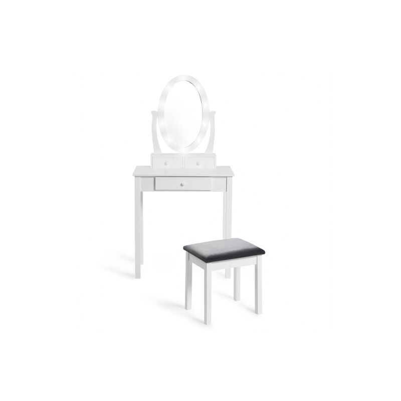 Tavolino da toilette Vicco Elara bianco + sgabello e specchio LED
