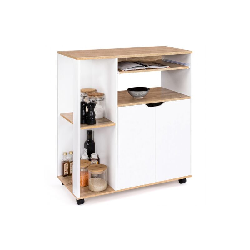 Carrello da cucina legno bianco e ante di faggio L.76 cm COSI