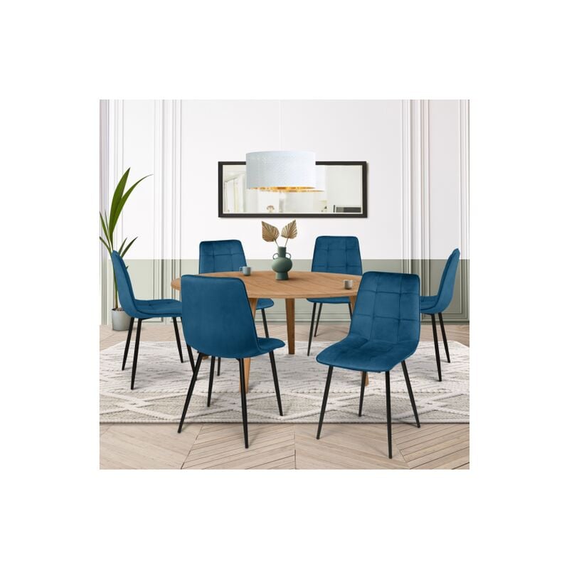 Set di 6 sedie da pranzo in velluto blu MILA