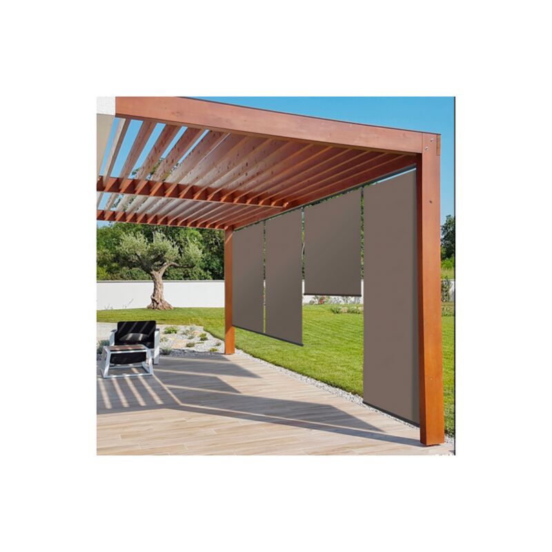 Set Di 2 Tende Avvolgibili Per Pergolato - 124x225 Cm, Grigio Antracite, Tessuto Poliestere, Regolabili A Mano