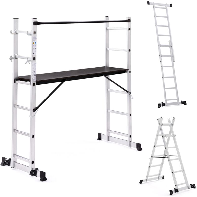 Scala Multifunzione In Alluminio VOUNOT 3 In 1 | Ponteggio Con Ruote | Portata 150kg | Per Lavori Fai-da-te - Foto 5