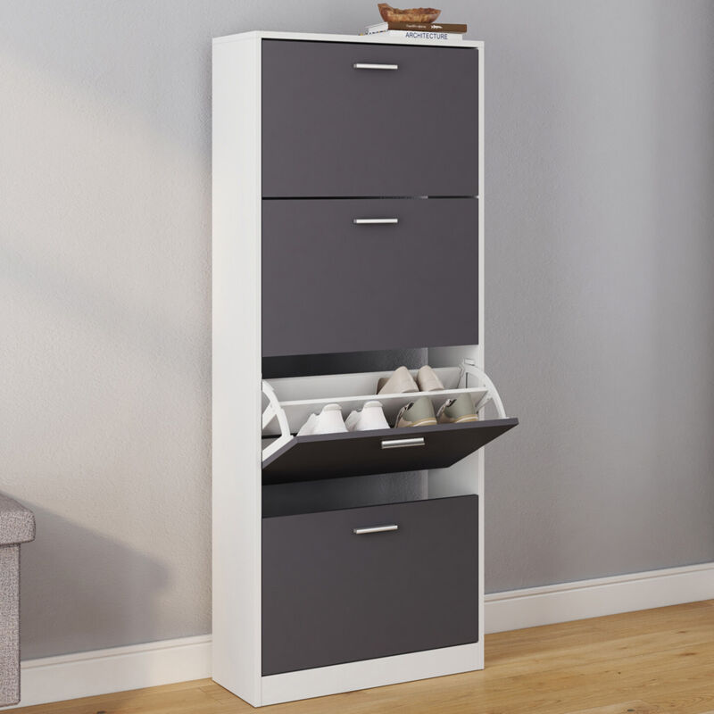 UNITSTAGE Scarpiera A 5 Ripiani Con 2 Cassetti - Organizer In Metallo E Legno Per 16-20 Scarpe, Bianco