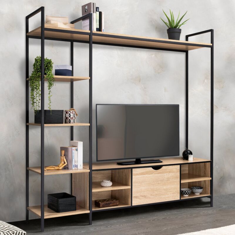 Mobile TV da 190 cm, con 3 cassetti, ripiani aperti, design a blocchi