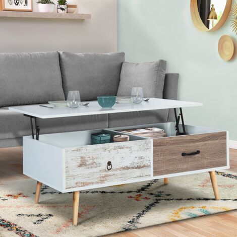 Tavolino Da Caffè SIMPLIHOME Draper Con Piano Sollevabile, Legno Massello Di Gomera, Finitura Teak, 122 Cm