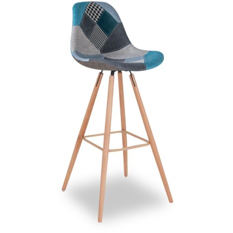 Set di 4 sgabelli da bar SARA con motivo patchwork blu
