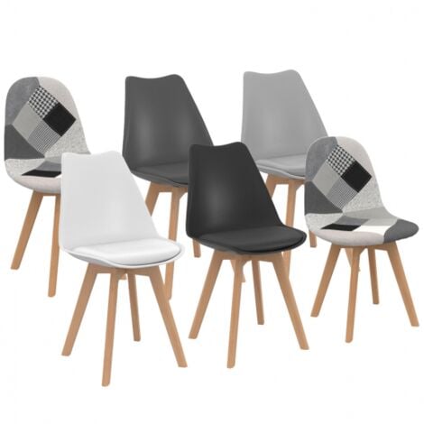 Set di 6 sedie SARA in mix cromatico grigio chiaro, bianco, 2 grigio scuro,  2 nero