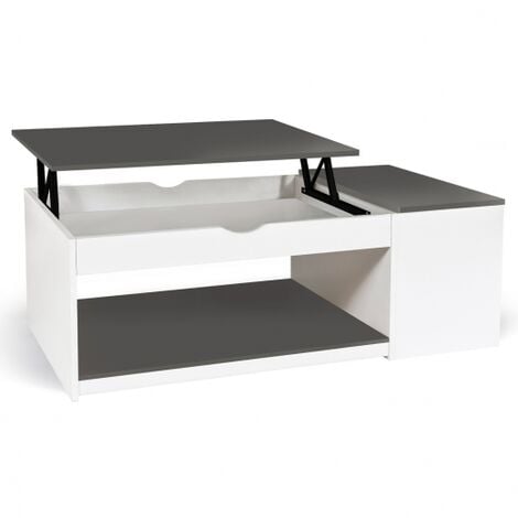 Tavolino elevabile ELEA con scatola in legno bianco e grigio