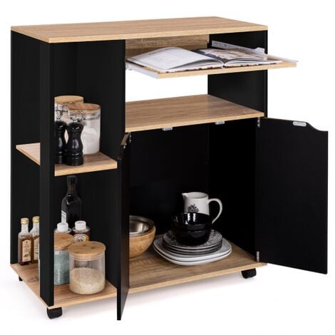 Carrello da cucina vassoi in legno nero e faggio L.76 cm COSI