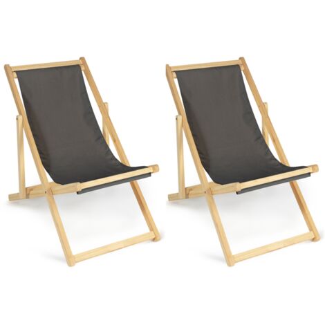 Set di 2 lettini pieghevoli in legno tela chilienne grigio antracite