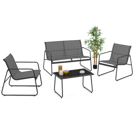 Mobili da giardino bassi MALAGA 4 posti con divano, poltrone e tavolo grigio antracite