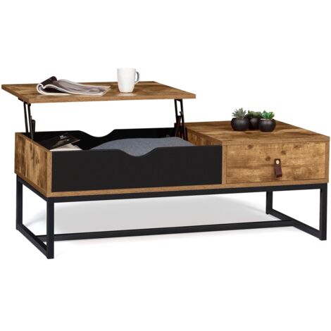 Tavolino CHICAGO con piano sollevabile, 1 cassetto, design industriale