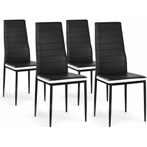 Set di 4 sedie da pranzo ROMANE nere con fascia bianca