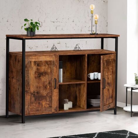 Credenza a 2 ante con ripiani effetto invecchiato, design industriale DAYTON