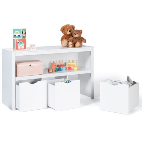 DecHome Libreria per Bambini 3-6 Anni a 3 Livelli per Libri e Giochi in MDF  e Legno di Pino 65x25x108.5 cm Bianco