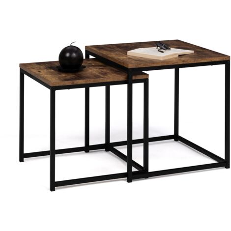 Set di 2 tavolini DAYTON 40/45 con piani ad effetto invecchiato, design industriale