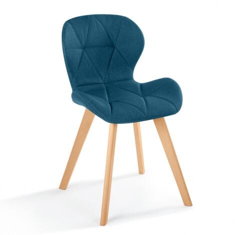 Set di 4 sedie ROBINE in tessuto blu anatra per sala da pranzo