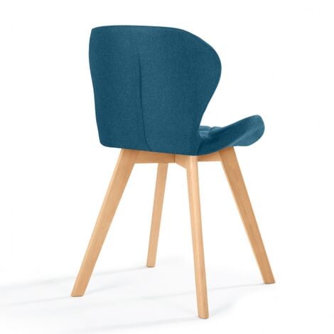 Set di 4 sedie ROBINE in tessuto blu anatra per sala da pranzo