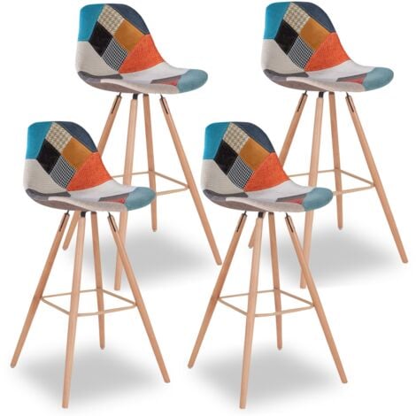 Set di 4 sgabelli da bar SARA con motivo patchwork multicolore
