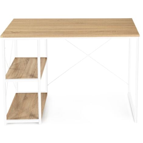 Scrivania dritta in legno e metallo bianco, design industriale DETROIT
