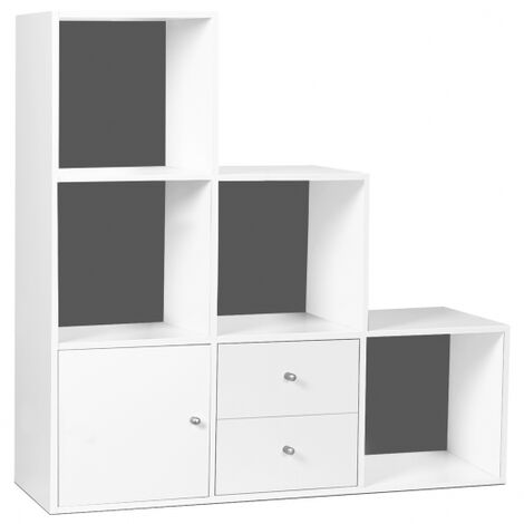 Libreria mobili a forma di scala a 3 livelli in legno bianco con sfondo  grigio con