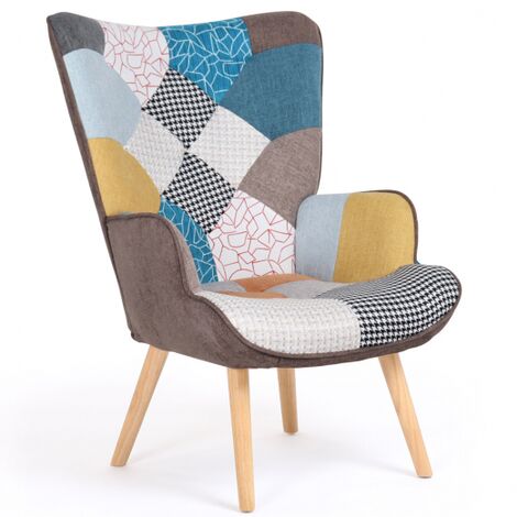 Poltrona scandinava IVAR in tessuto patchwork multicolore