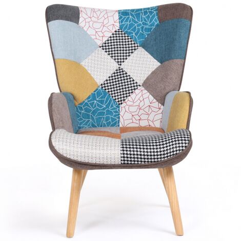 Poltrona scandinava IVAR in tessuto patchwork multicolore