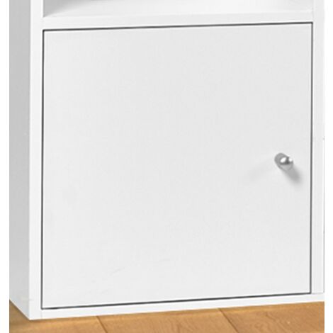 Libreria mobili a forma di scala a 4 livelli, in legno bianco con anta e cassetti LIAM