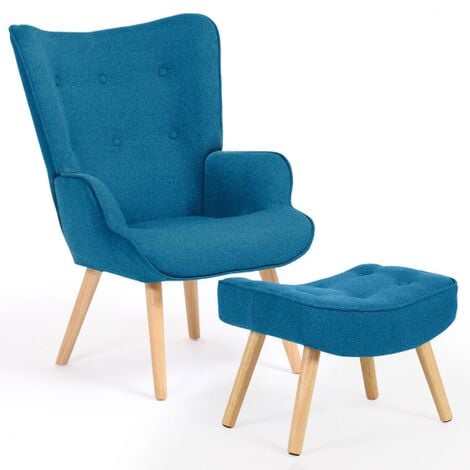 Poltrona scandinava IVAR con poggiapiedi in blu anatra