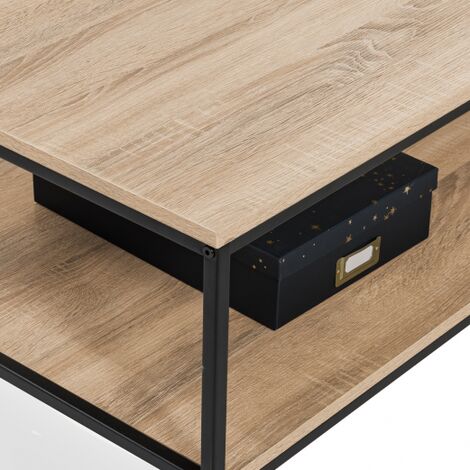 Tavolino basso DETROIT con doppio piano 113 cm design industriale