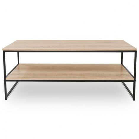 Tavolino basso DETROIT con doppio piano 113 cm design industriale