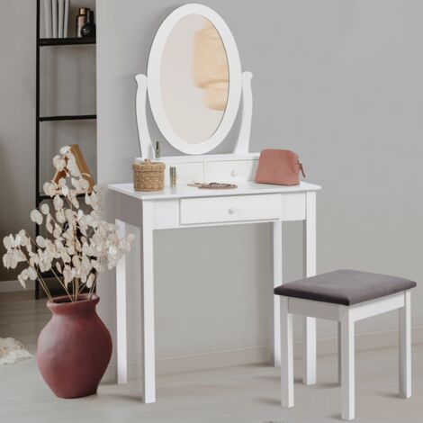 SONNI Cassettiera con Specchio Pieghevole, Toeletta Trucco bianca con Sgabello e Specchio Pieghevole, Toeletta da Trucco Scrivania 2 in 1, 100x76x45cm