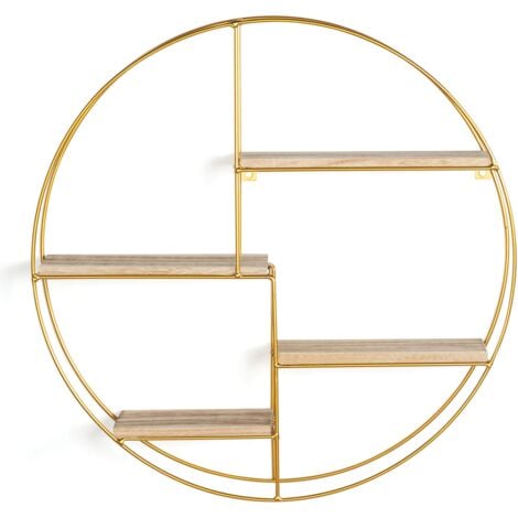 Scaffale rotondo a parete LILY 4 livelli in legno e metallo dorato design industriale