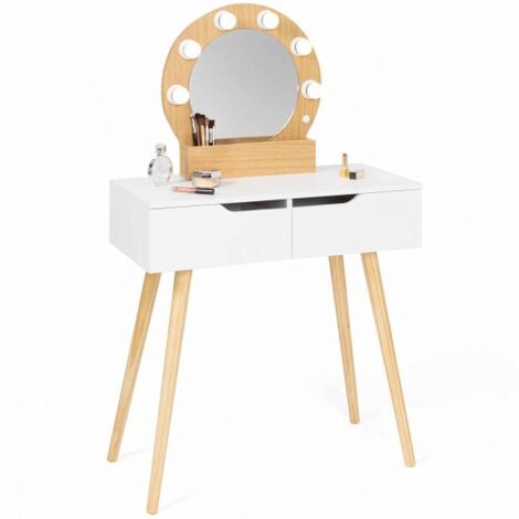 Toeletta con specchio e 2 cassetti scandinavo in legno e bianco con specchio HORIA
