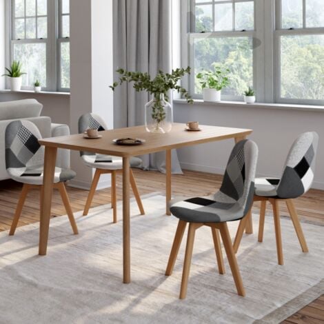 Set di 4 sedie da pranzo scandinavo con motivo patchwork nero, grigio y  bianco SARA