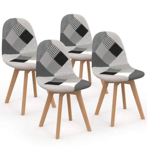 Set di 4 sedie da pranzo scandinavo con motivo patchwork nero, grigio y  bianco SARA