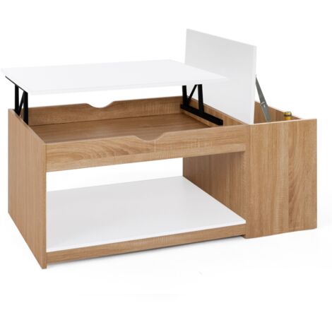 Tavolino Quadrato Con Piano Sollevabile - Design Industriale In Legno Di Faggio E Nero - 70x70x40.5 Cm - Foto 12