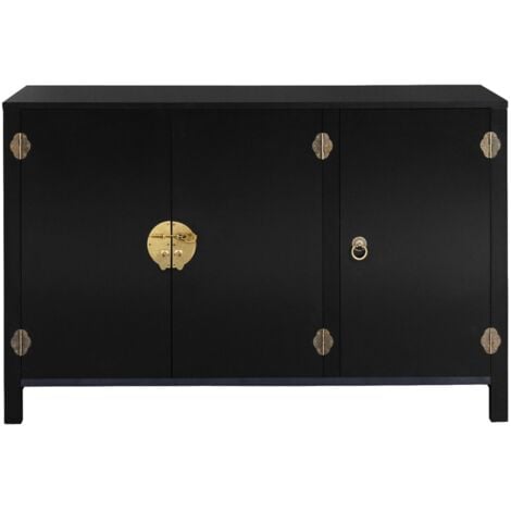 Credenza bassa a 3 ante, legno nero YANG