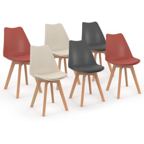 Set di 6 sedie scandinavo gris scuro x2, beige x2, terracotta x2 SARA