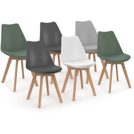 Set di 6 sedie scandinavo gris chiaro, bianco, gris scuro x2, verde x2 SARA (1/5)